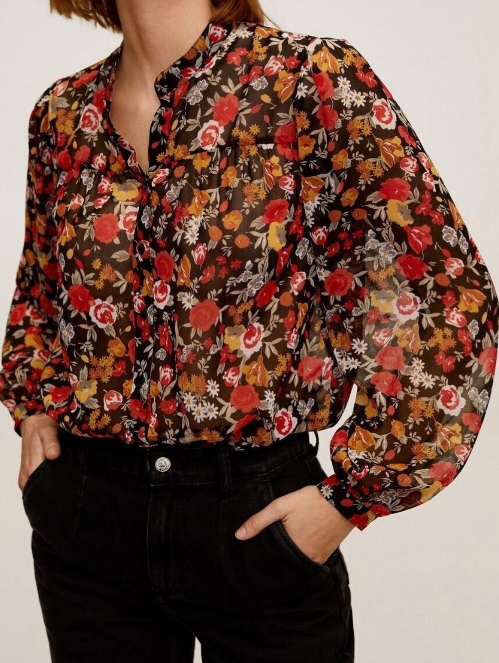 Mango Semi - Transparent Sheer Floral Blouse S